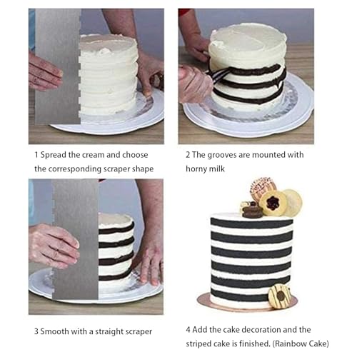 2 Pieces 8.7 Inche Stainless Steel Cake Scraper Double Sided Patterned Edge Stripe Edge Smoother Frosting Scraper Cake Decorating Cake Decorating Comb Cake Scraper For Butter Cream Mousse