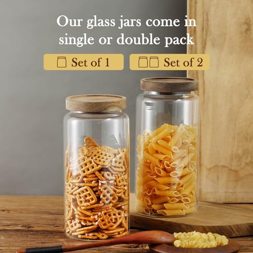 Glass Storage Container Airtight Food Jars Kitchen Canister with Wood Lids