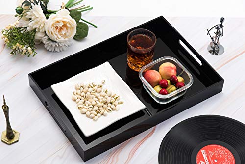 Glossy Black Sturdy Acrylic Serving Tray with Handles