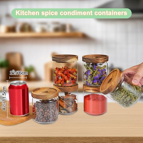 Small Glass Jars with Labels Spice Jar Round Storage Canister with Wooden Lid Clear Glass Food Jar for Pantry Sugar Tea Coffee Bean Spice Nuts Cookies Bath Salts