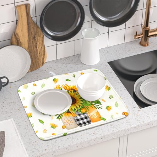 Sunflower Vases Dish Drying Mat for Countertop