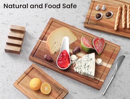Set of 3 Acacia Wood Kitchen Cutting Boards with Holder (3 Count)