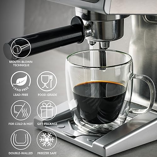 12.5 oz Double Wall Glass Coffee Mugs Set of 2 (2 Count)