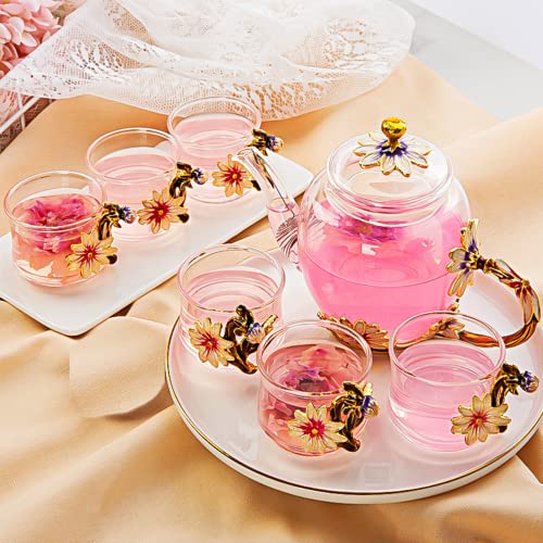 xixi home Floral Glass Tea Set for Women
