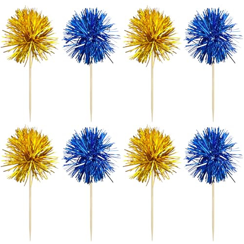 30Pcs Foil Firework Cupcake Toppers Sparkle Tinsel Cake Toppers Tinsel Drink Cake Decoration Cocktail Picks for Birthday Wedding Graduation Party Supplies Gold Dark Blue (30 Count)