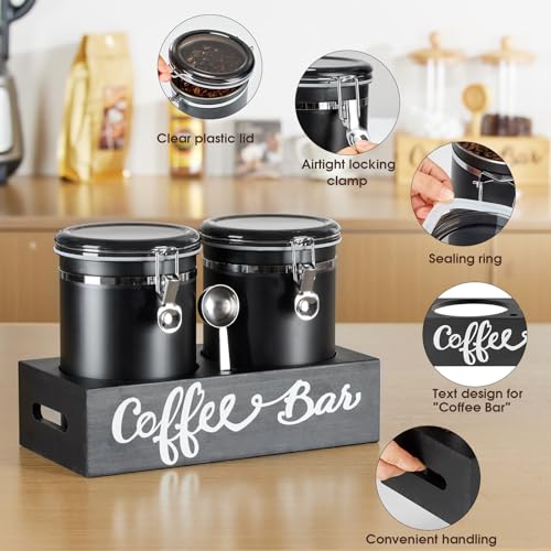 2×63OZ Stainless Steel Coffee Container with Shelf and Scoop for Coffee Bar