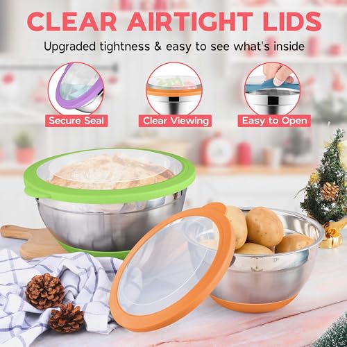 Colorful Mixing Bowl Set of 6 for Kitchen (7.33 Count)