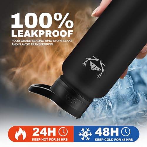 32 oz Insulated Water Bottle with Carrier Bag & 3 Lids
