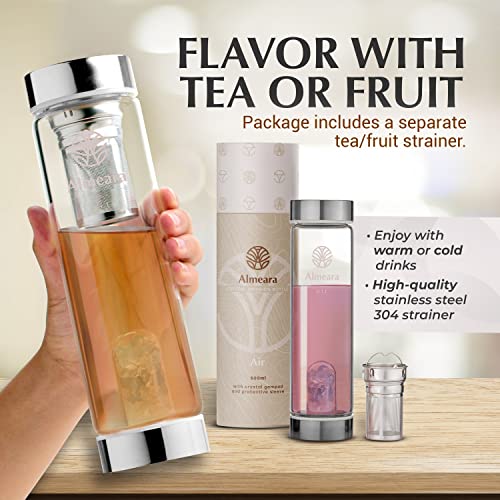 Crystal Water Bottle with Authentic Aquamarine Stones and Clear Quartz Removable Gemstones