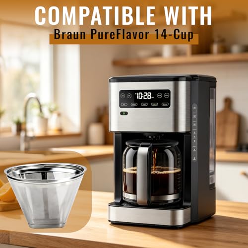 Permanent Stainless Coffee Filter for Braun PureFlavor Coffee Maker 14 Cup