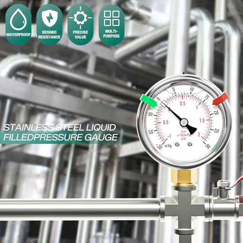 30inHG 30PSI Stainless Steel Liquid Filled Pressure Gauge