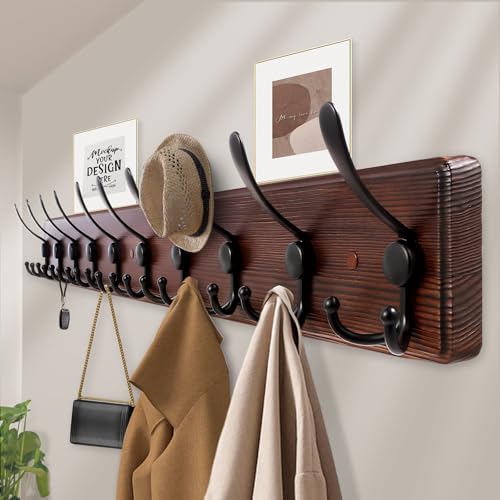 38.6'' Large Coat Rack Wall Mount Coat Hooks Coat Hanger with 10 Metal Black Triple