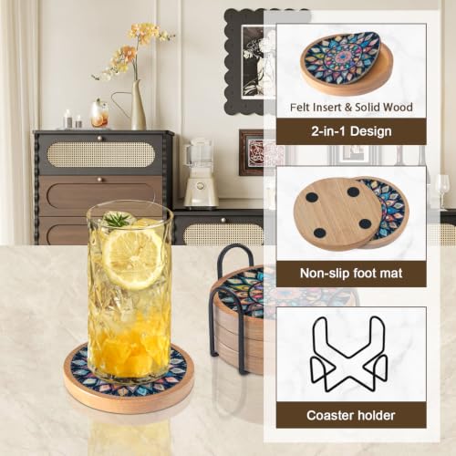 Wood Coasters Set of 4 with Holder