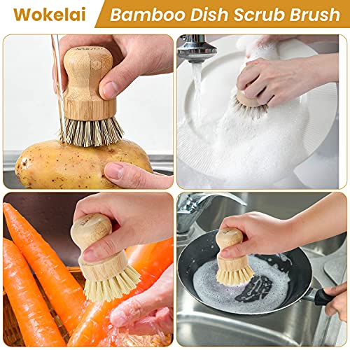 Bamboo Dish Scrub Brushes Set for Kitchen (2 Count)