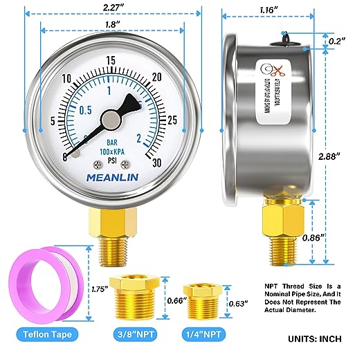0~30Psi Dry Low Pressure Gauge Stainless Steel 1