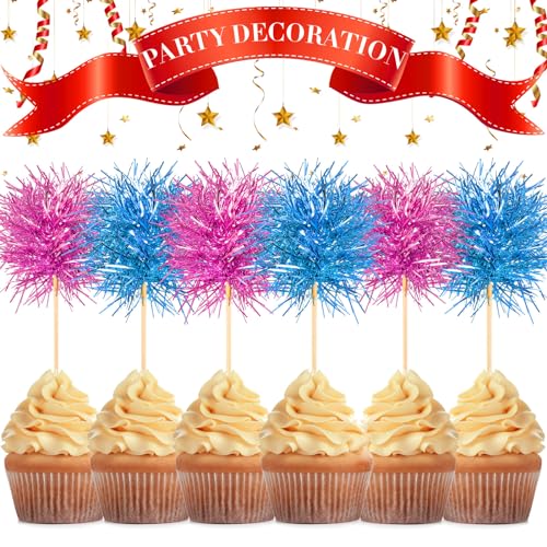 100 Pcs Foil Firework Cupcake Toppers Sparkle Tinsel Cake Toppers Cake Decoration Cocktail Fruit Toothpick for Christmas Birthday Wedding Graduation Party Decoration
