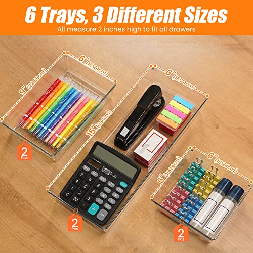 6 Pcs Large Size Clear Drawer Organizer Set (6 Count)