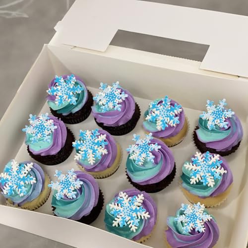 50Pcs Pink Edible Cupcake Cake Toppers Snowflake Cake Decorations for Christmas Winter Frozen Theme Party Supply Decoration Multi (50 Count)