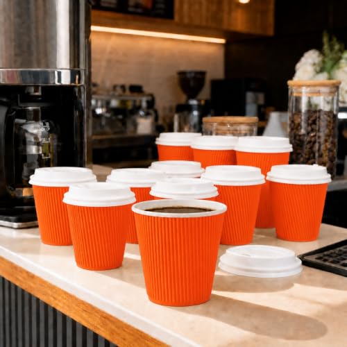 Ripple Wall Coffee Cups 25 Count 8 Ounce Insulated Tangerine Orange Paper Cups