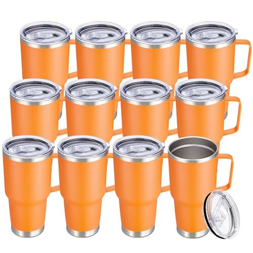 30 oz Stainless Steel Tumblers Bulk with Handle and Lid (12 Count)