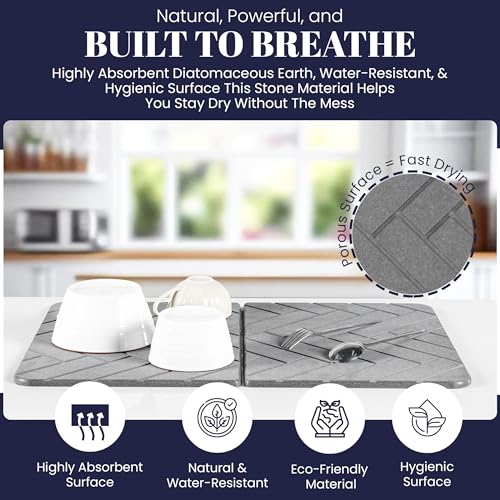 Folding Stone Dish Drying Mat for Kitchen Counter 23"x15"