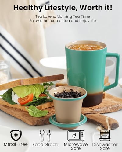 15 oz Ceramic Tea Infuser Cup with Lid