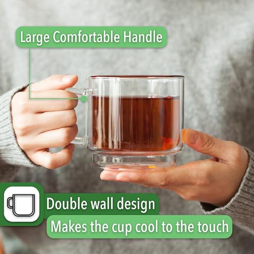 BTaT Double Walled Stackable Glass Coffee Mugs (4 Count)