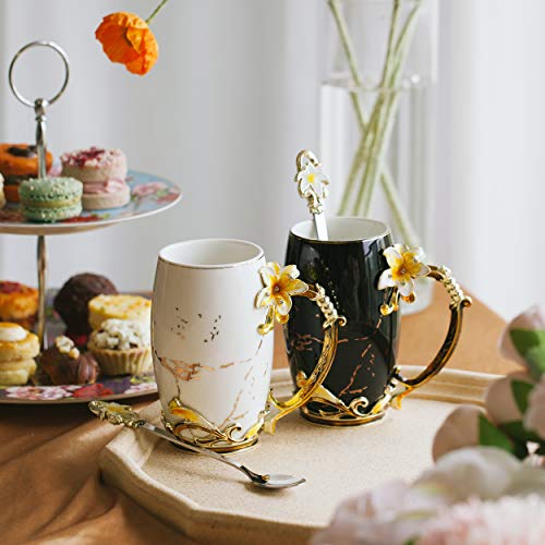 BTaT Floral Ceramic Mugs with Spoon (2 Count)