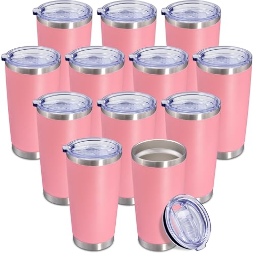 20oz Tumbler Insulated Coffee Tumblers with Lid Stainless Steel Pink 12P (12 Count)