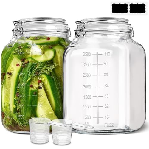 Large Square Glass Food Jars 1.1 Gallon 2 Pack for Flour Sugar Rice (2 Count)