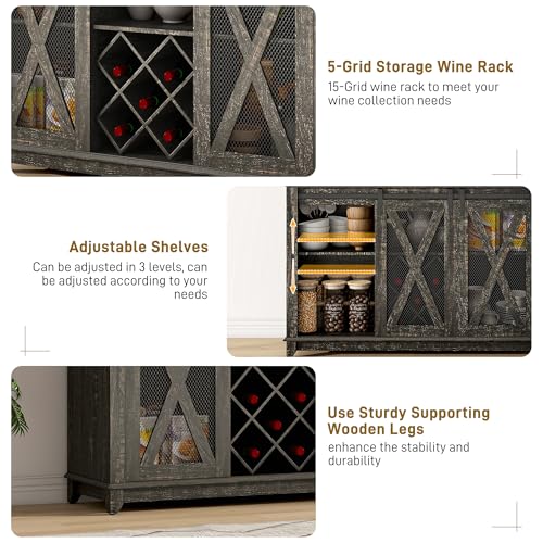 47"Wide 56"H Farmhouse Coffee Bar Cabinet with Power Outlet and LED Light