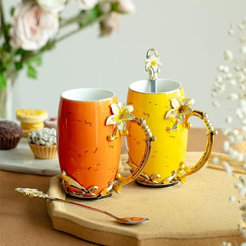 BTaT Floral Ceramic Mugs with Spoon