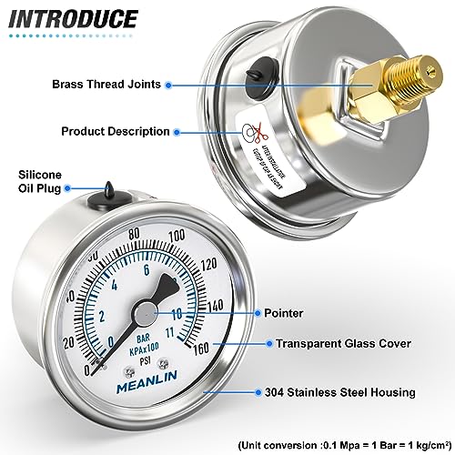 0~160Psi Dry Pressure Gauge Stainless Steel 1