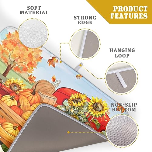 Autumn Pumpkin Red Truck Dish Drying Mat for Kitchen Counter