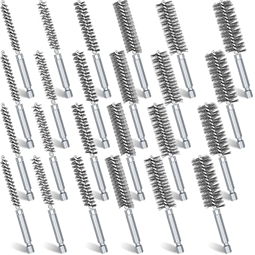 24 Pieces Bore Brush for Drill Wire Bore Brush Set Wire Cleaning Set Stainless Steel Cleaning for Power Drill Impact Driver