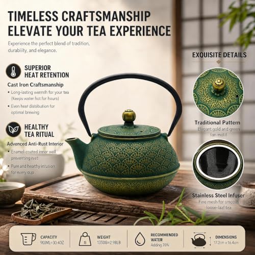 30.4oz Small Cast Iron Tea Kettle Teapot for Stovetop
