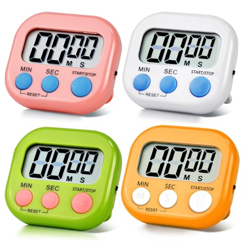 4 Pack Digital Kitchen Timer Magnetic Digital Timer with Big Display Loud Ring Cooking Timers for Cooking (4 Count)