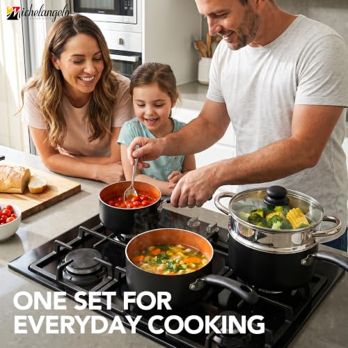 Nonstick Saucepan Set with Lids & Steamer
