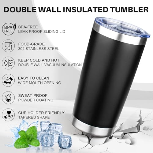 20oz Tumbler with Lid Double Wall Vacuum Insulated Travel Coffee Mug Stainless Steel Thermal Cup Powder Coated Sturdy Coffee Tumbler Bulk for Hot and Cold Beverage (4 Count)