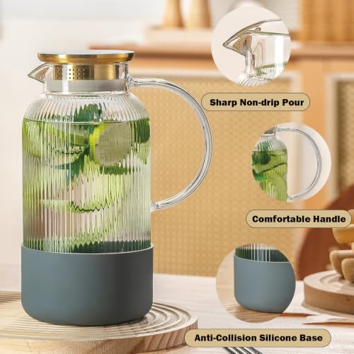 2 PACK Glass Pitcher with Silicone Base (2 Count)