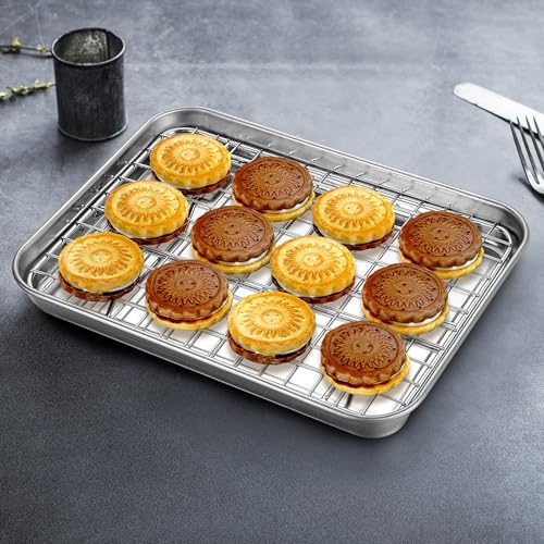 Stainless Steel Baking Sheet Cookie Sheet Pan with Cooling Rack Set of 4