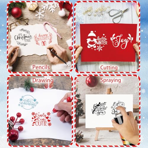 30 Pcs Christmas Stencils for Painting on Wood 4 Inch Reusable Small Christmas Ornament Stencil for DIY Crafts Ornament Wood Card Paper Fabric (30 Count)