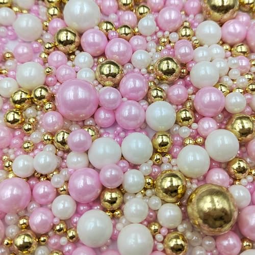 Edible White Pink Gold Sugar Pearls Candy Sprinkles 120G (4.23 Ounce)