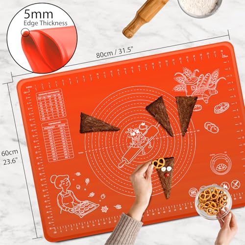 Silicone Baking Mat 32" x 24" Extra Thickness Dough Rolling Mat with Measurements and Edge Heightening