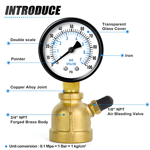 0 100Psi Forged Brass Air Test Pressure gauges