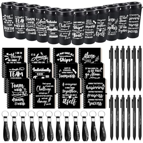 12 Set 48 Pcs Team Appreciation Gift Set Inspirational Employee Appreciation Gift Bulk 16 oz Coffee Cups with Team Notebook Pen Keychains for Staff Teacher (12 Count)