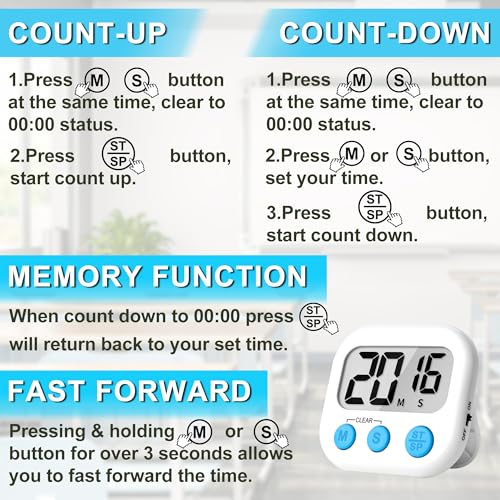 Digital Kitchen Timers for Cooking Kids White 12 Pack (12 Count)
