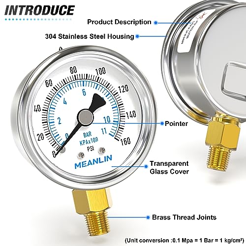 0~160Psi Dry Pressure Gauge Stainless Steel 1