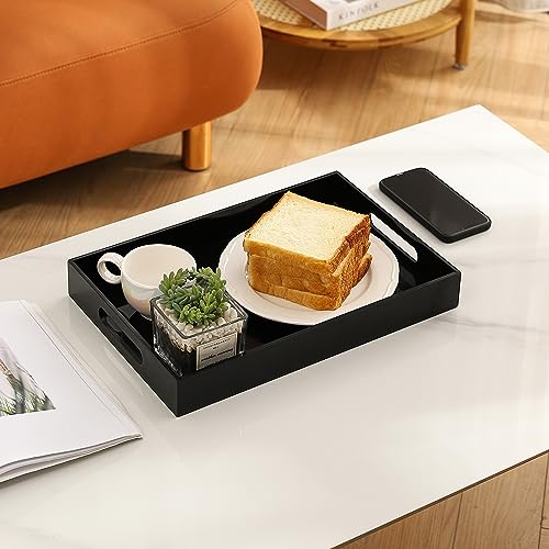 Glossy Black Sturdy Acrylic Serving Tray with Handles