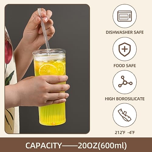 20 oz Glass Cups with Lids and Straws